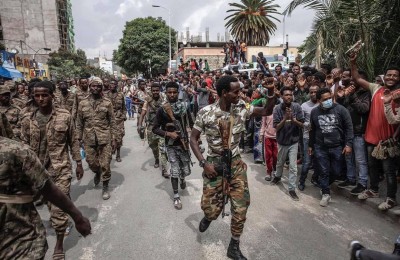 Captured Ethiopian government soldiers on display in Mekelle, Tigray. Credit...Finbarr O'Reilly for The New York Times
