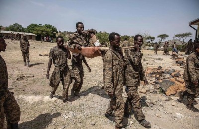 Captured Ethiopian government soldiers on display in Mekelle, Tigray. Credit...Finbarr O'Reilly for The New York Times