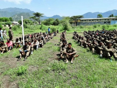 Captured Ethiopian soldiers &amp; Amhara militia POWs somewhere in Amhara region, Ethiopia