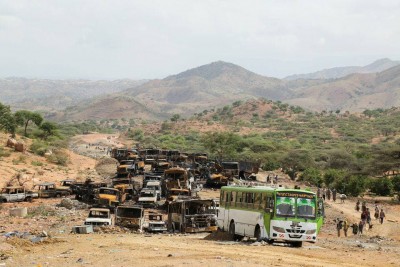 Burnt out ENDF convoy near Yechilay