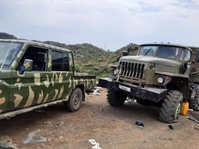 Type 63 rocket launcher and several D-30 artillery pieces (plus some trucks) captured by the TDF in recent fighting