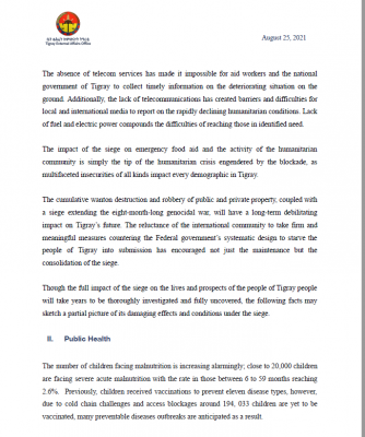 Extraordinary Brieﬁng From The National Government of Tigray August 25, 2021