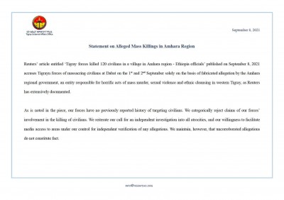 Statement on Alleged Mass Killings in Amhara Region