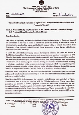 Government of Tigray open letter to the Chairperson of the African Union