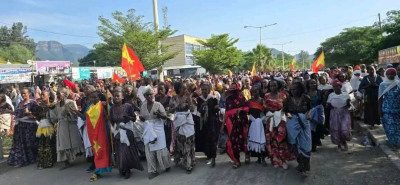 hundreds of residents took to the streets in Mekoni