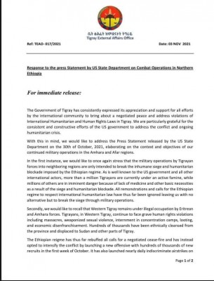 Response to the press Statement by US State Department on Combat Operations in Northern Ethiopia